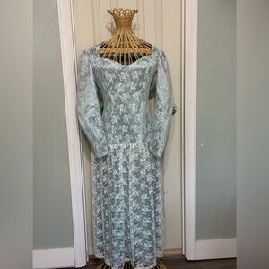 Gunne Sax Vintage Elegant Blue Lace Women Dress
